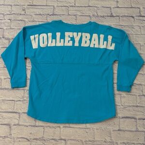 Volleyball Long Sleeve Tee Shirt Oversized Fit Blue and White Size Small